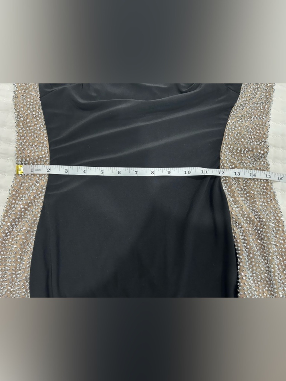 XSCAPE - Crystal Mesh Detail One-Shoulder Sheath Detail Gown Size 12 - Picture 14 of 16